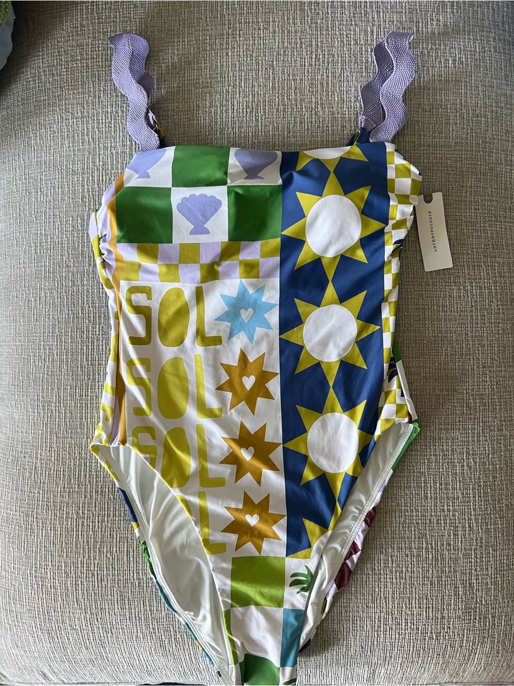 NWT Anthropologie One-Piece Swimsuit Multicolor Sun & Star Print size Medium - Picture 1 of 8